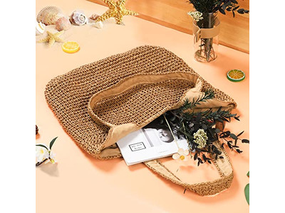 コットンストローバッグバスケットフラワービーズベーシックバッグキャンバスボホパースバレル