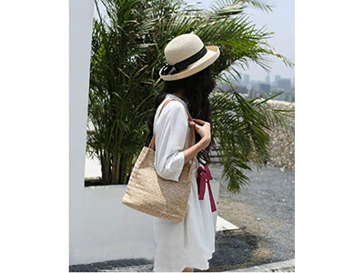 ナチュラルストローバッグプラスチックパンプキンレインボーラウンドパースシーウィードスモール1ピース