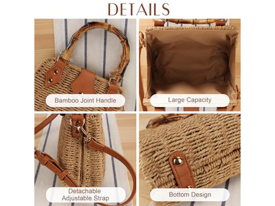 ストローバッグ パームビーチペーパートート ラウンドボホシーバッグ